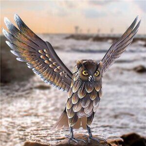 Garden Owl Sculptures & Statues, Standing Metal Bird Yard Art Sculpture